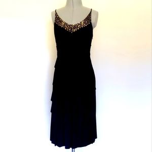 Black Cocktail Dress with Lime/Black Rhinestones, Size 4